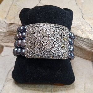 Art Deco Buckle With Peacock Freshwater Pearl Bracelet Up cycled